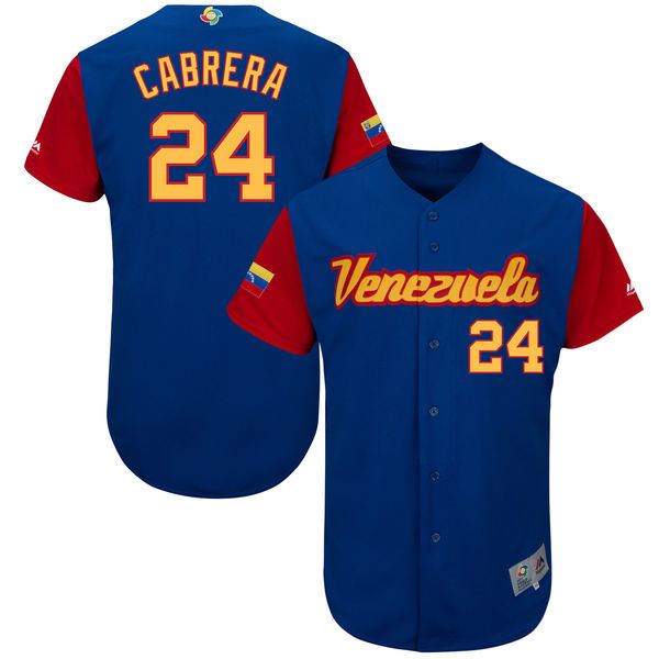 customized Men Venezuela Baseball #24 Miguel Cabrera Majestic Royal 2017 World Baseball Classic Authentic Jersey